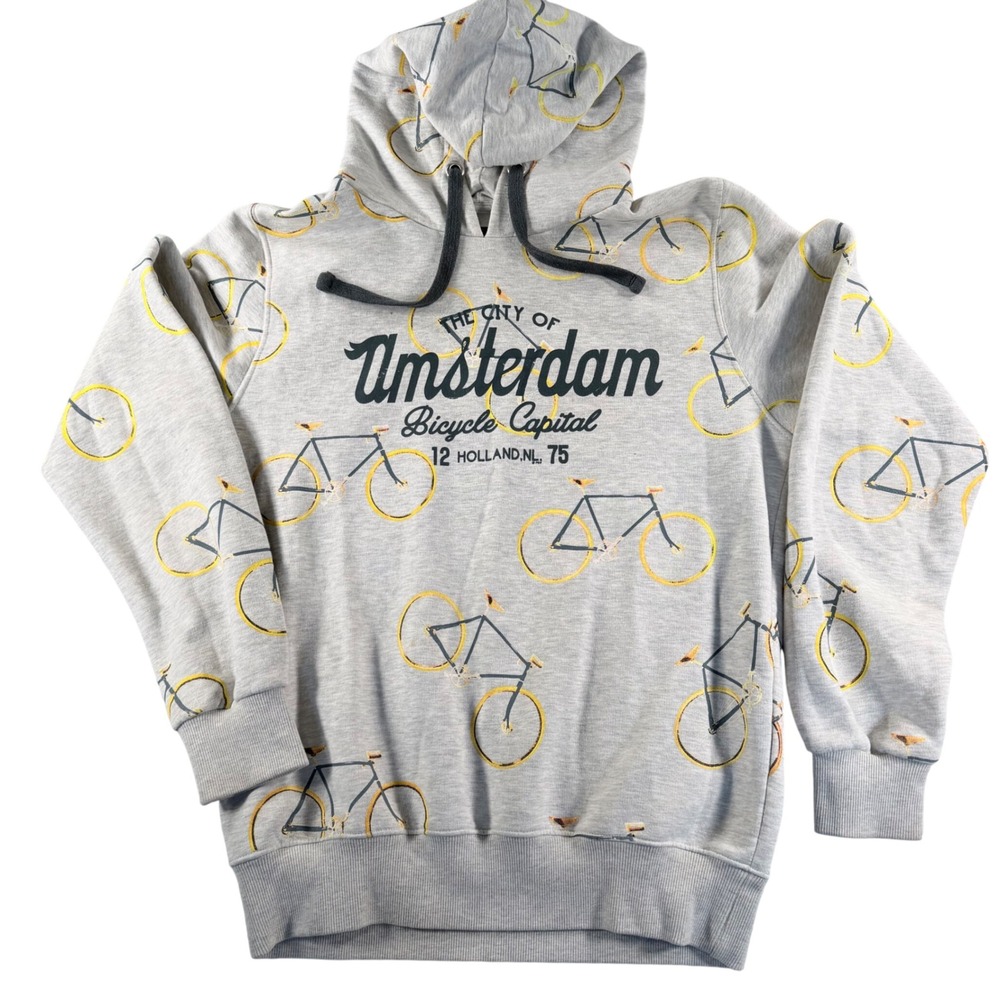 Fox Originals Amsterdam Bicycle Capital Hoodie Large Grey All Over Bike Print